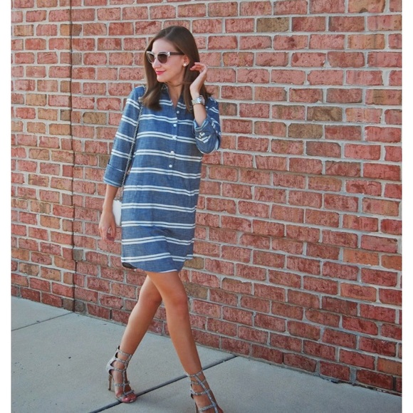 LOFT Dresses & Skirts - LOFT Striped Chambray Shirt Dress